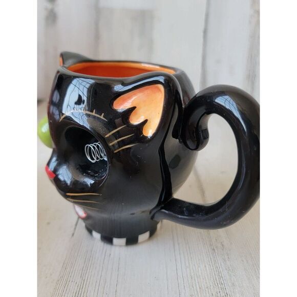 Dept 56 34599 AS IS Black‎ cat mug google eyes Halloween home decor - Picture 5 of 7